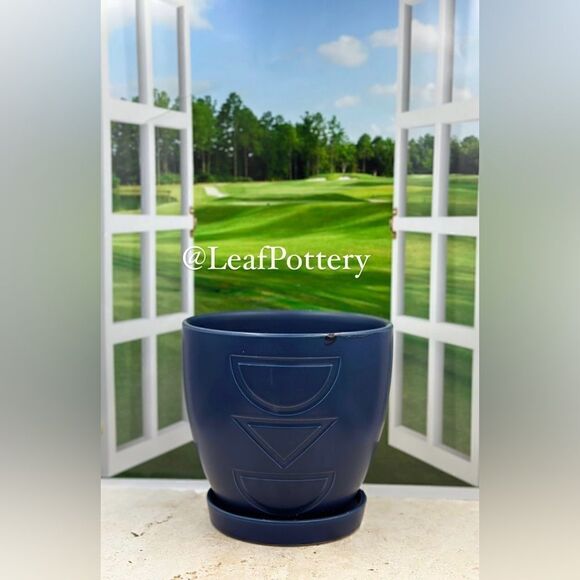 Mandy Blue Ceramic Planter Pot with Saucer Attached - Picture 2 of 10